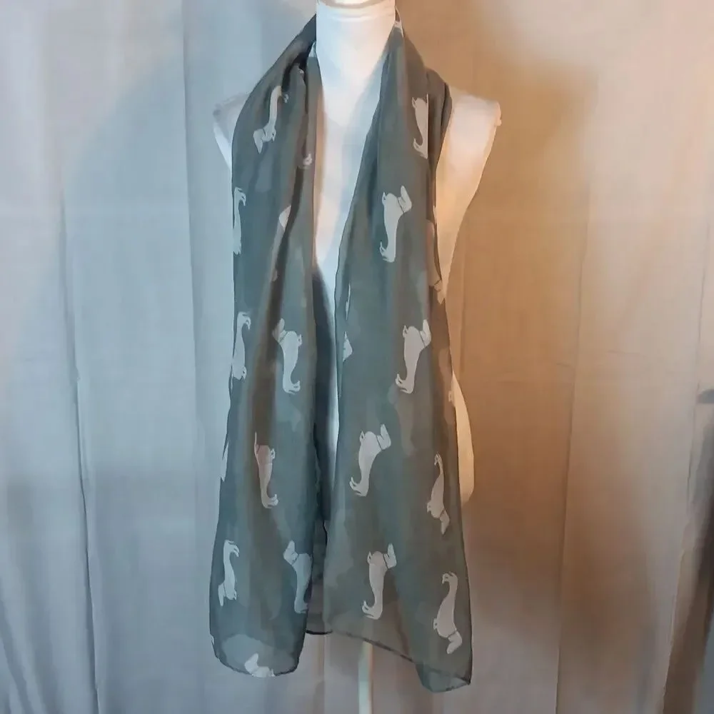 Gray Sheer Dachshund Print Scarf